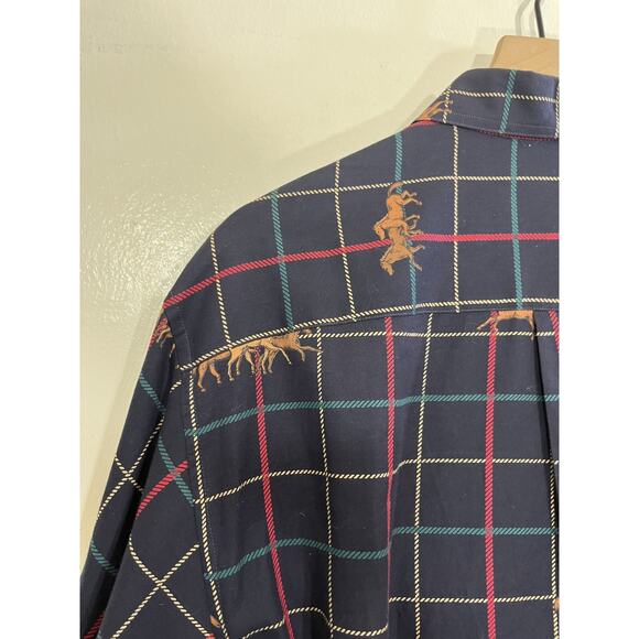 Vtg Equestrian Horses Window Pane Plaid Old Money Luxe Preppy Shirt M Academia - Picture 7 of 11